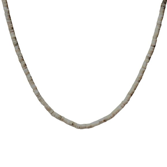 Vintage Heishi Shell Bead Necklace Natural Beige Beach Core Surfer Boho Jewelry - Picture 1 of 5